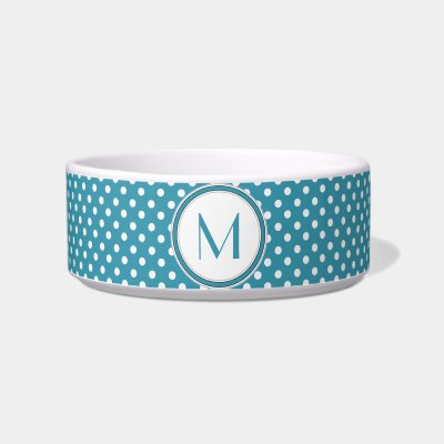 Blue and White Polka Dot Monogram Pet Bowl Cat Bowls