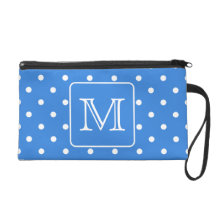 Blue and White Polka Dot Pattern Monogram. Custom. Wristlet Clutches
