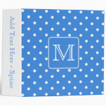 Blue and White Polka Dot Pattern Monogram. Custom. 3 Ring Binder