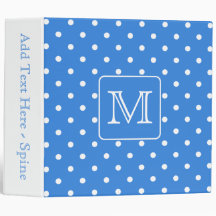 Blue and White Polka Dot Pattern Monogram. Custom. 3 Ring Binder
