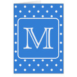 Blue and White Polka Dot Pattern Monogram. Custom. Greeting Card