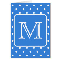 Blue and White Polka Dot Pattern Monogram. Custom. Greeting Card