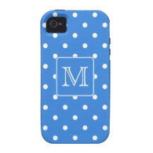 Blue and White Polka Dot Pattern Monogram. Custom. iPhone 4/4S Cover