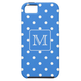Blue and White Polka Dot Pattern Monogram. Custom. iPhone 5 Covers