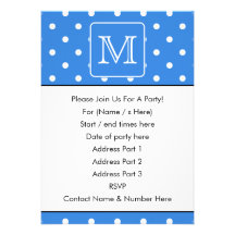 Blue and White Polka Dot Pattern Monogram. Custom. Personalized Announcement
