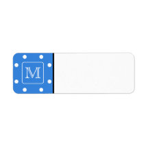 Blue and White Polka Dot Pattern Monogram. Custom. Return Address Label