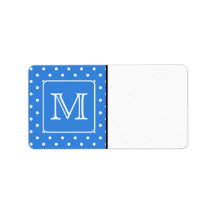 Blue and White Polka Dot Pattern Monogram. Custom. Labels