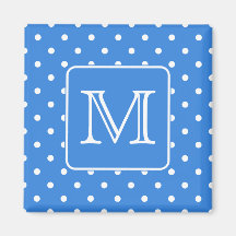 Blue and White Polka Dot Pattern Monogram. Custom. Fridge Magnet