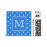 Blue and White Polka Dot Pattern Monogram. Custom. Stamp