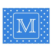Blue and White Polka Dot Pattern Monogram. Custom. Postcard
