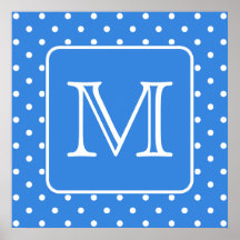 Blue and White Polka Dot Pattern Monogram. Custom. Print