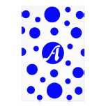 Blue and White Polka Dots Monogram Customized Stationery