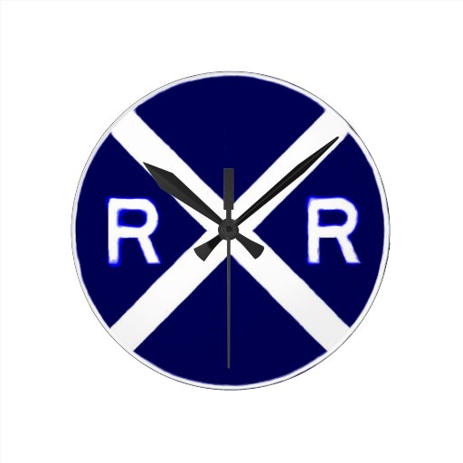 Blue And White Railroad Crossing Sign Clock