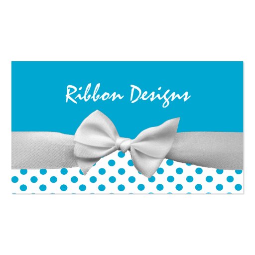Blue and white ribbon and polka dots business card (front side)