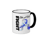 Blue and White Ribbon Fight Like A Girl mugs