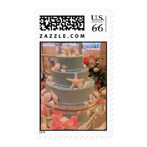 Blue and White Seashell Wedding Cake Stamp stamp