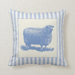 Blue and White Sheep with Ticking Pillow
