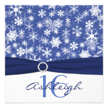 Blue and White Snowflake Birthday Invitation