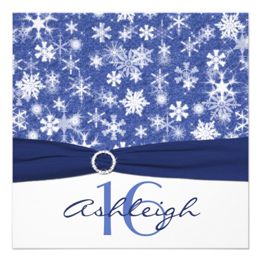 Blue and White Snowflake Birthday Invitation