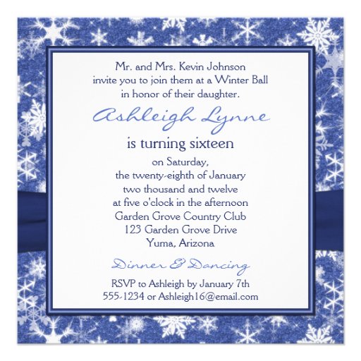 Blue and White Snowflake Birthday Invitation