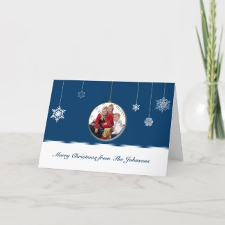 Blue and White Snowflake Ornament Photo card