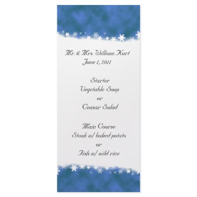 Blue and White Snowflake Reception Menu Custom Rack Cards by Lilleaf