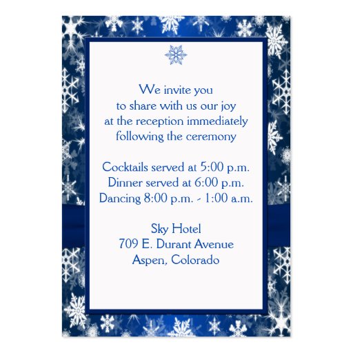 Blue and White Snowflakes Enclosure Card Business Card Templates (back side)