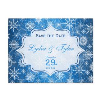 Blue and White Snowflakes Save the Date Card