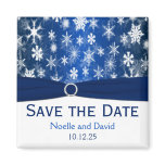 Blue and White Snowflakes Save the Date Magnet