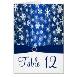 Blue and White Snowflakes Table Number Card card