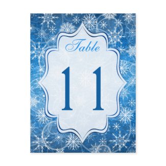 Blue and White Snowflakes Table Number Card