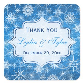 Blue and White Snowflakes Wedding Favor Sticker
