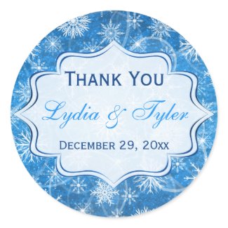 Blue and White Snowflakes Wedding Favor Sticker