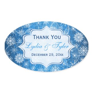 Blue and White Snowflakes Wedding Favor Sticker