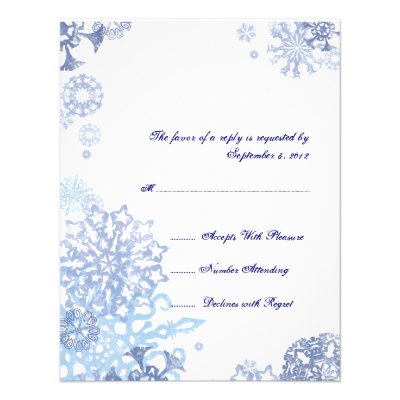 Blue and White Snowflakes Wedding RSVP 3 Personalized Announcements