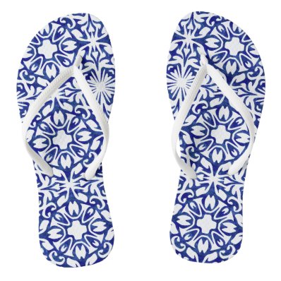 Blue and White Spanish Mediterranean Pattern Flip Flops