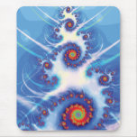 Blue and White Spiral Fractal Mouse Pads