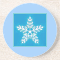 Blue and White Star Snowflake Drink Coaster