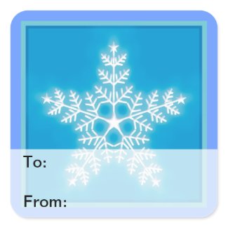 Blue and White Star Snowflake Gift Tag Sticker