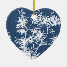 Blue and white stark leaves graphic cutout christmas tree ornaments