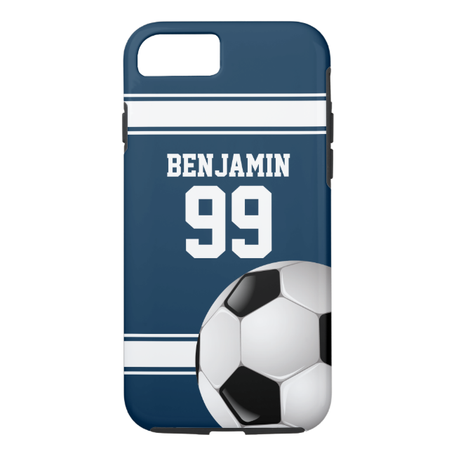 Blue and White Stripes Jersey Soccer Ball iPhone 7 Case