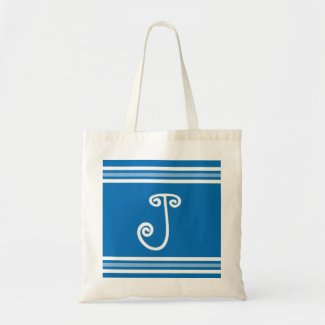 Blue And White Stripes Monogrammed Tote Bags