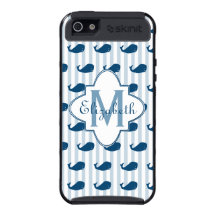 Blue and White Stripes Whale Monogram iPhone 5 Cases