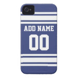 Blue and White Stripes with Name and Number iPhone 4 Case-Mate Cases