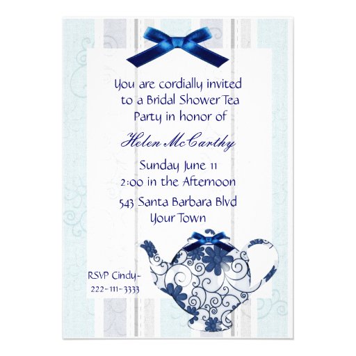 Blue and White Tea Party Bridal Shower Invitation