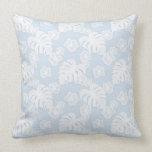 Blue and White Tropical Palm Throw Pillow