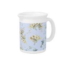 Blue and white vintage floral print pitchers