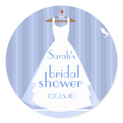 Blue and White Wedding Dress Bridal Shower Round Sticker by stickercaboodle