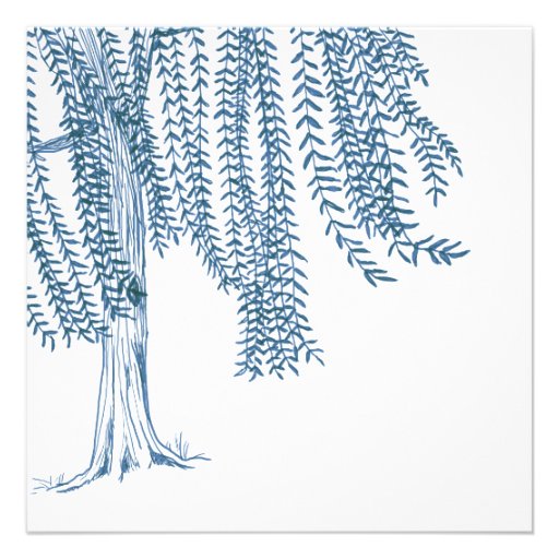 Blue and White Willow Tree Wedding Invitation