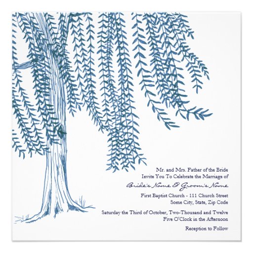 Blue and White Willow Tree Wedding Invitation